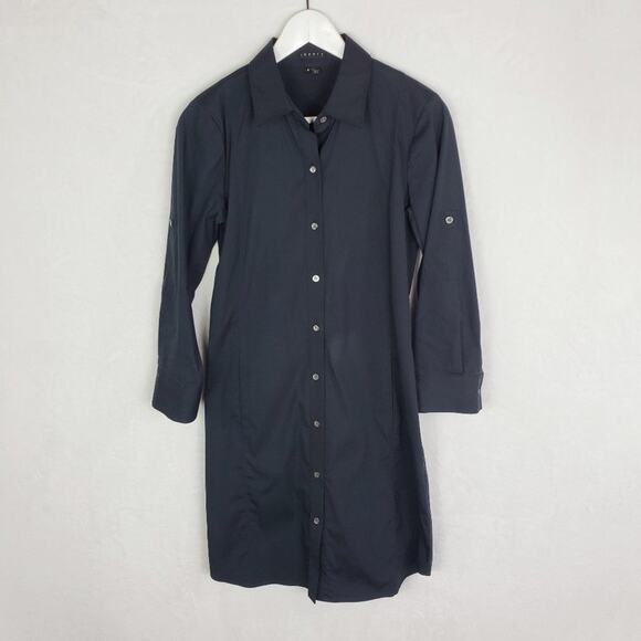 Theory Dresses & Skirts - Theory Shirt Dress Women 4 Lannie Black Cotton Stretch Roll Tab Long Sleeve